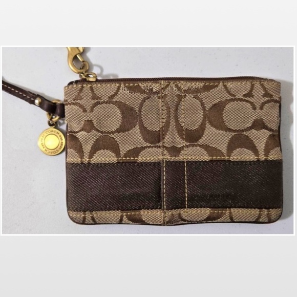 VTG Coach Coin Purse Wristlet Womens Small Signature C Logo Brown Canvas Gold - Picture 2 of 16